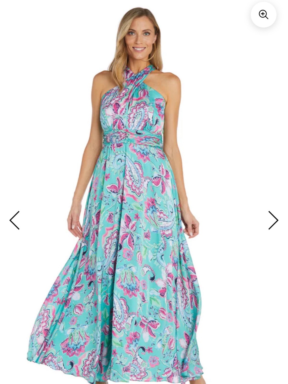 R & M Richards Turquoise and Pink Paisley Halter Maxi Dress